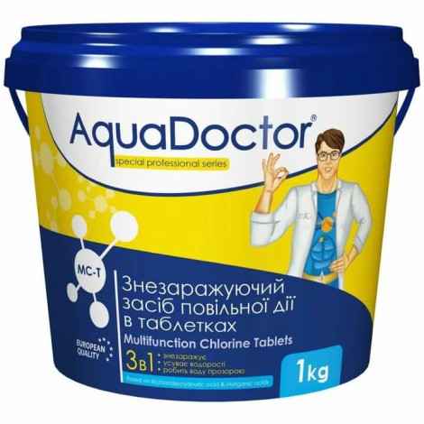 Дезінфектант 3 в 1 на основі хлору AquaDoctor MC-T 1 кг (таблетки по 200 г) фото