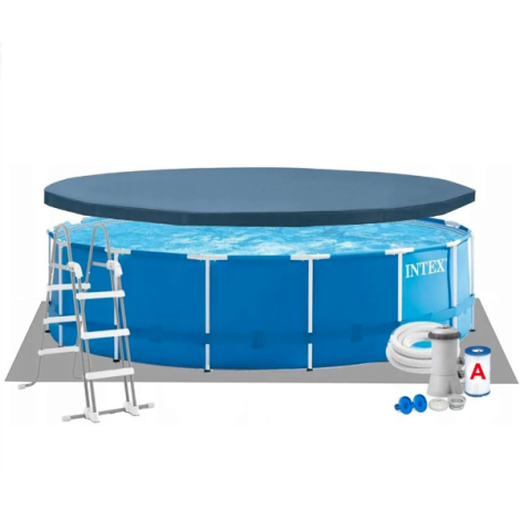 Каркасний басейн Intex 28242 (457х122 см) з картриджним фільтром, драбиною, підкладкою і тентом фото