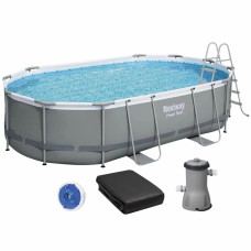 Каркасний басейн Bestway 56448 Power Steel (488х305х107 см) з картриджним фільтром, драбиною та захисним тентом фото