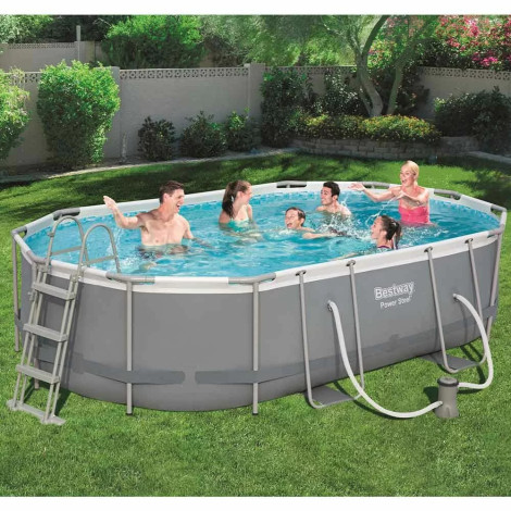 Каркасний басейн Bestway 56448 Power Steel (488х305х107 см) з картриджним фільтром, драбиною та захисним тентом  фото №4