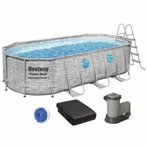 Каркасний басейн Bestway 56716 (549х274х122 см) з картриджним фільтром, драбиною та тентом фото