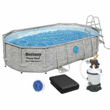 Каркасний басейн Bestway 56946 (488х305х107 см) з пісочним фільтром, драбиною та захисним тентом  фото №2