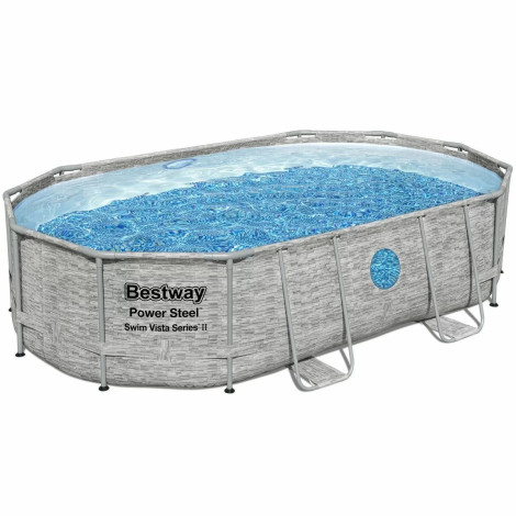 Каркасний басейн Bestway 56946 (488х305х107 см) з пісочним фільтром, драбиною та захисним тентом фото