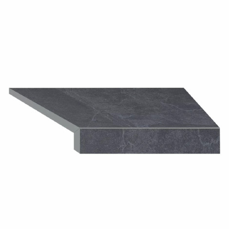 Кутовий Г-подібний елемент бортової плитки Aquaviva Ardesia Black, 595x345x50(20) мм (правий/45°) фото