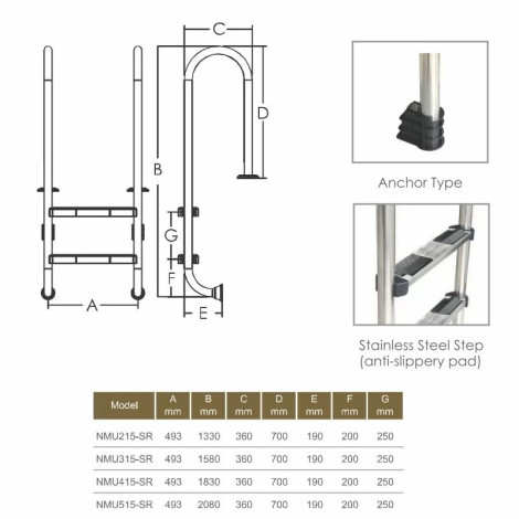 Лестница для бассейна Emaux Muro NMU215-SR (2 ступени), AISI-304  фото №2