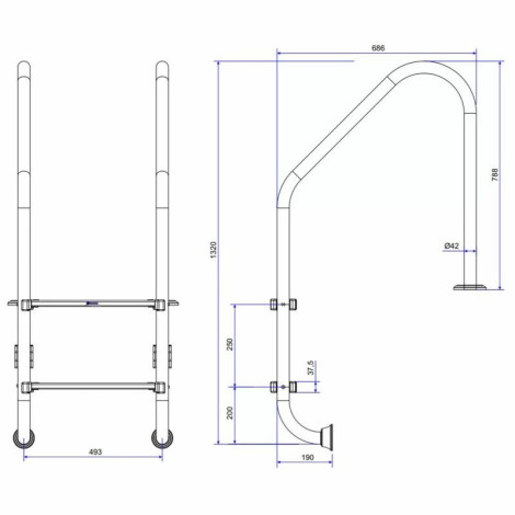Лестница для бассейна Emaux Standard NSL215-SR (2 ступени), AISI-304  фото №5