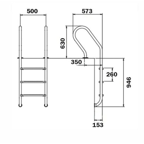 Лестница для бассейна Flexinox Mixta Electropolished (3 ступени), для узкого борта, AISI-316L  фото №2