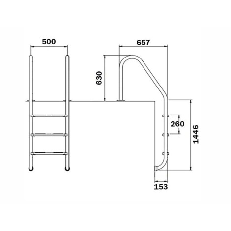Лестница для бассейна Flexinox Standard Nero (5 ступени), для широкого борта, AISI-316L  фото №2
