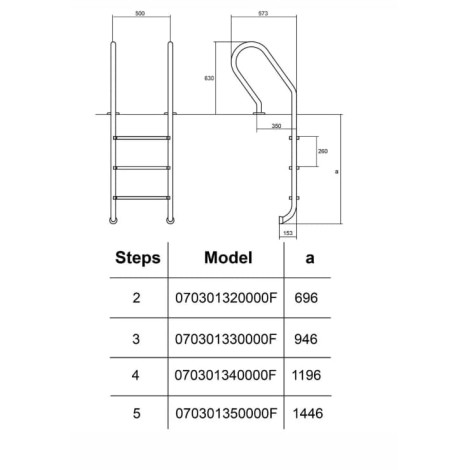 Лестница для бассейна Hayward Mixta (3 ступени), для узкого борта, AISI-316  фото №2