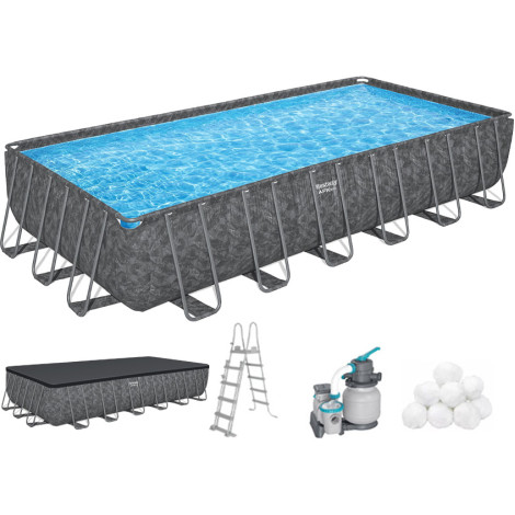 Каркасний басейн Bestway Grey 561KG (732х366х132 см) з пісочним фільтром, тентом та драбиною фото