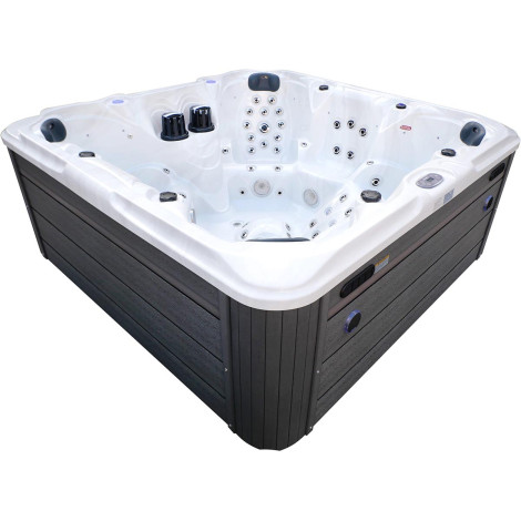 СПА-басейн Aquajoy Maldives (230х230х95 см), сріблясто-білий мармур, з динаміками та LED-підсвічуванням фото