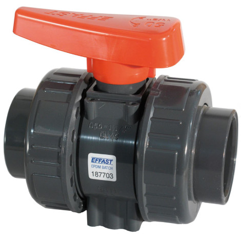 Кран кульовий промисловий ПВХ Effast BDRBK1D0400 серії "BK1" з муфтовим закінченням, d40 мм фото