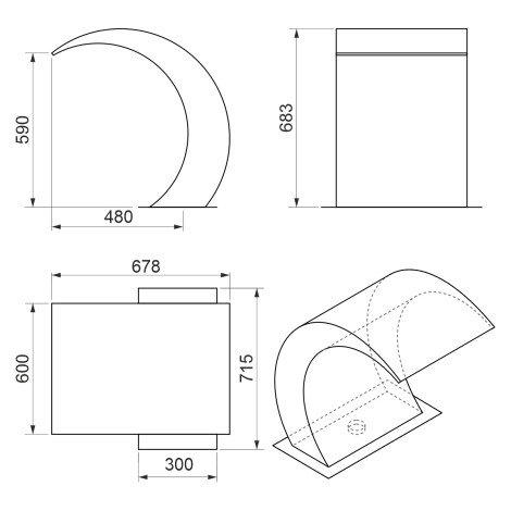 Водоспад Aquaviva Місяць AISI 316 (680x600 мм)  фото №2