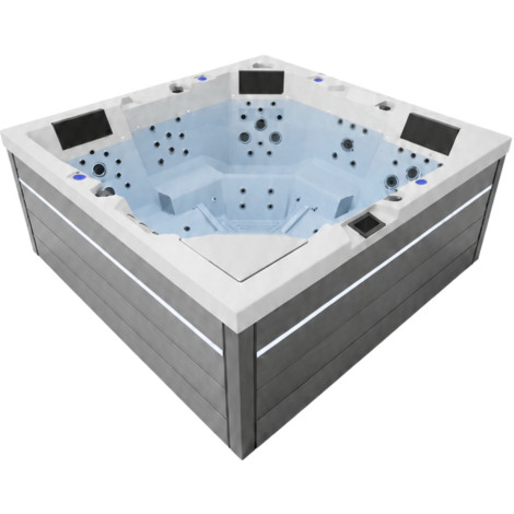 СПА-басейн Aquajoy Monaco (220х220х90 см), Сріблясто-білий мармур, з динаміками та LED-підсвічуванням фото