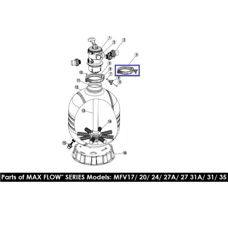 Хомут кріплення 6-позиційний кран для фільтрів Emaux серії MFV 89012512  фото №2