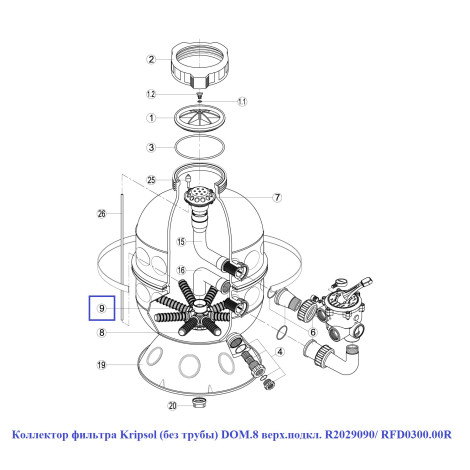 Колектор фільтру Kripsol DOM.8 R2029090/ RFD0300.00R (без труби, верхнє підключення)  фото №2