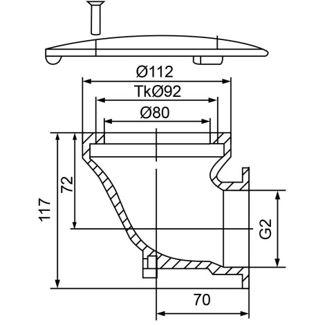Донний злив Fitstar 2015021, 2", бокове під’єднання, 168 мм, для солоної води  фото №2