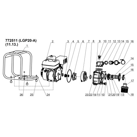 Мотопомпа 5.5 к.с. Hmax 30м Qmax 30м³/год (4-х тактний) LEO LGP20-A (772511)  фото №3