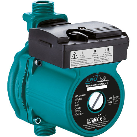 Насос для повышения давления 123Вт Hmax 9м Qmax 25л/мин Ø¾" 160мм + гайки Ø½" LEO 3.0 LRP15-90A/160 (774741) фото