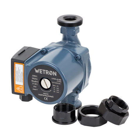 Насос циркуляційний 100Вт Hmax 6м Qmax 75л/хв Ø1 1/2" 180мм+гайки Ø1" WETRON (774532) фото