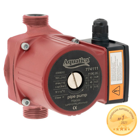 Насос циркуляционный 130Вт Hmax 7м Qmax 87л/мин Ø1½" 180мм + гайки Ø1" AQUATICA (774138) фото
