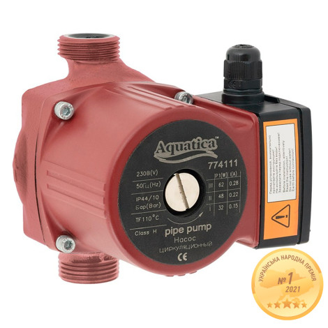 Насос циркуляционный 245Вт Hmax 8м Qmax 200л/мин Ø1½" 180мм + гайки Ø1" AQUATICA (774141) фото