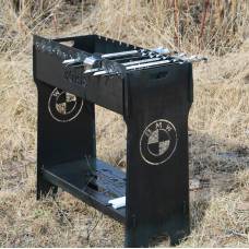 Мангал розбірний високий з вбудованою шашличницею та мотором на 12 шампурів фото