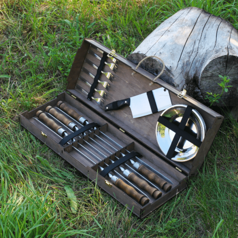 Набор шампуров "Лесник" в коробке из фанеры фото