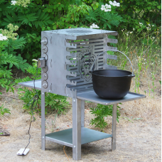 Вертикальний еко мангал з вбудованою шашличницею та мотором на ніжках з нержавіючої сталі фото