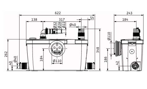 Размеры WILO HiSewlift 3-35